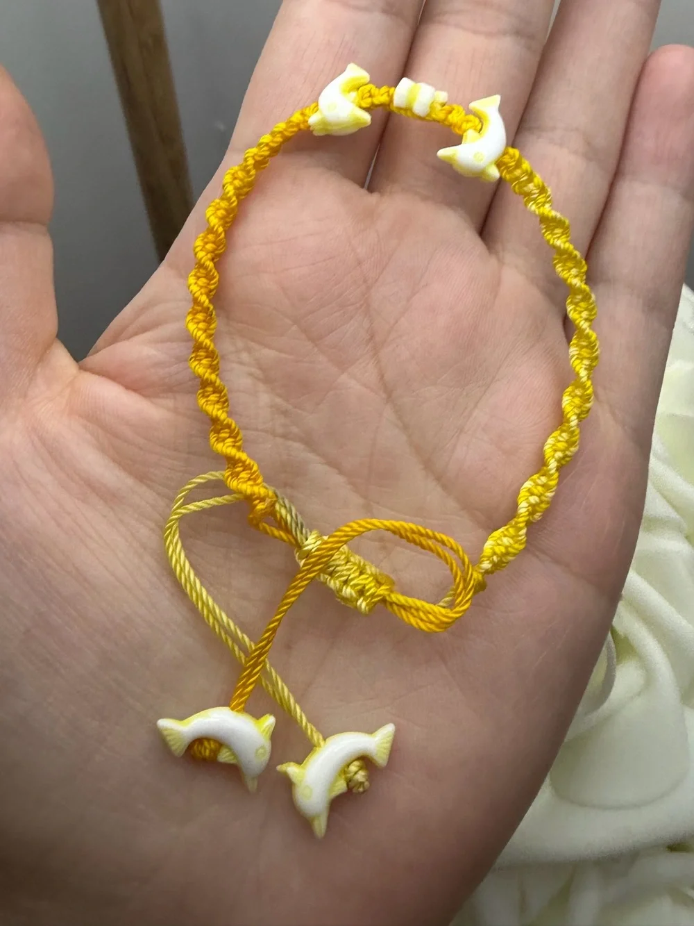 Yellow Kids Dolphin Charm Braided Bracelet